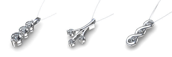 image 1 showing three diamond pendant, an excellent cremation jewellery to reflect the past, present and future shared with your beloved
